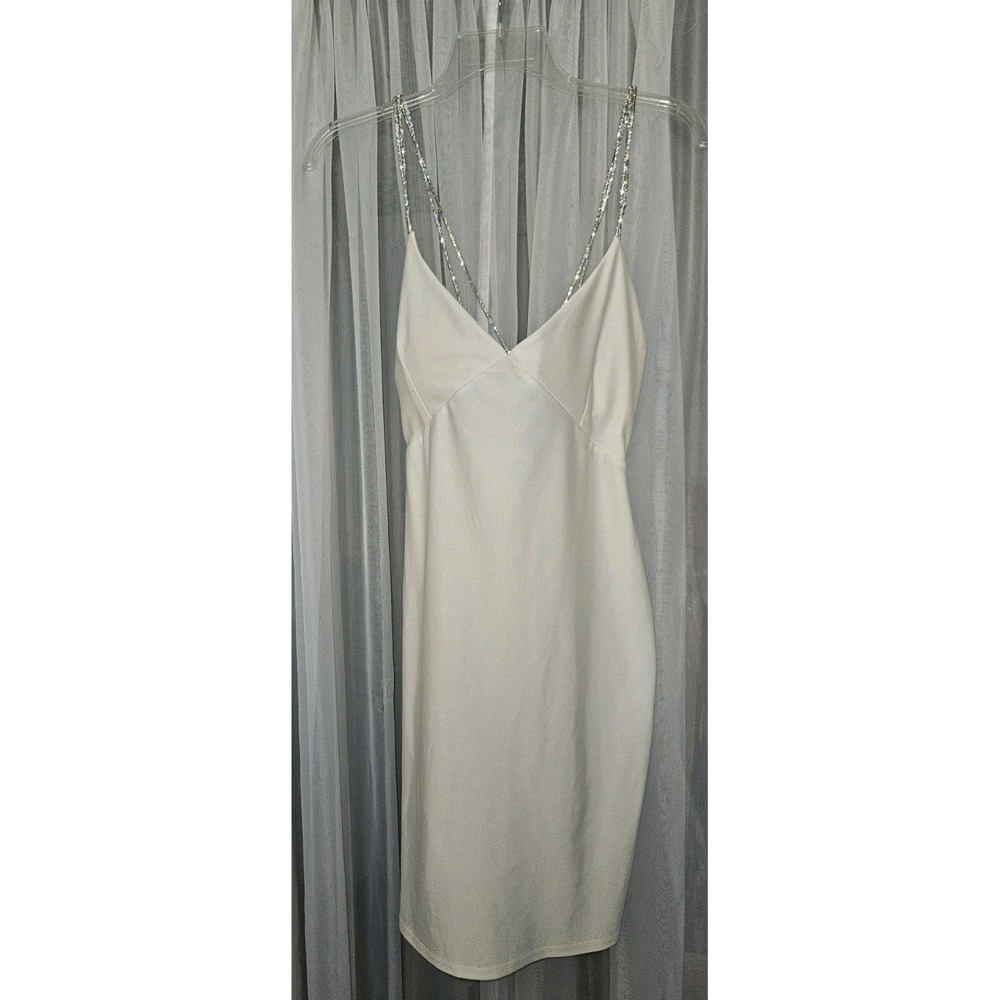 Chocolate USA Sleeveless White & Siver Rhinestone String Dress Sz XL - EUC